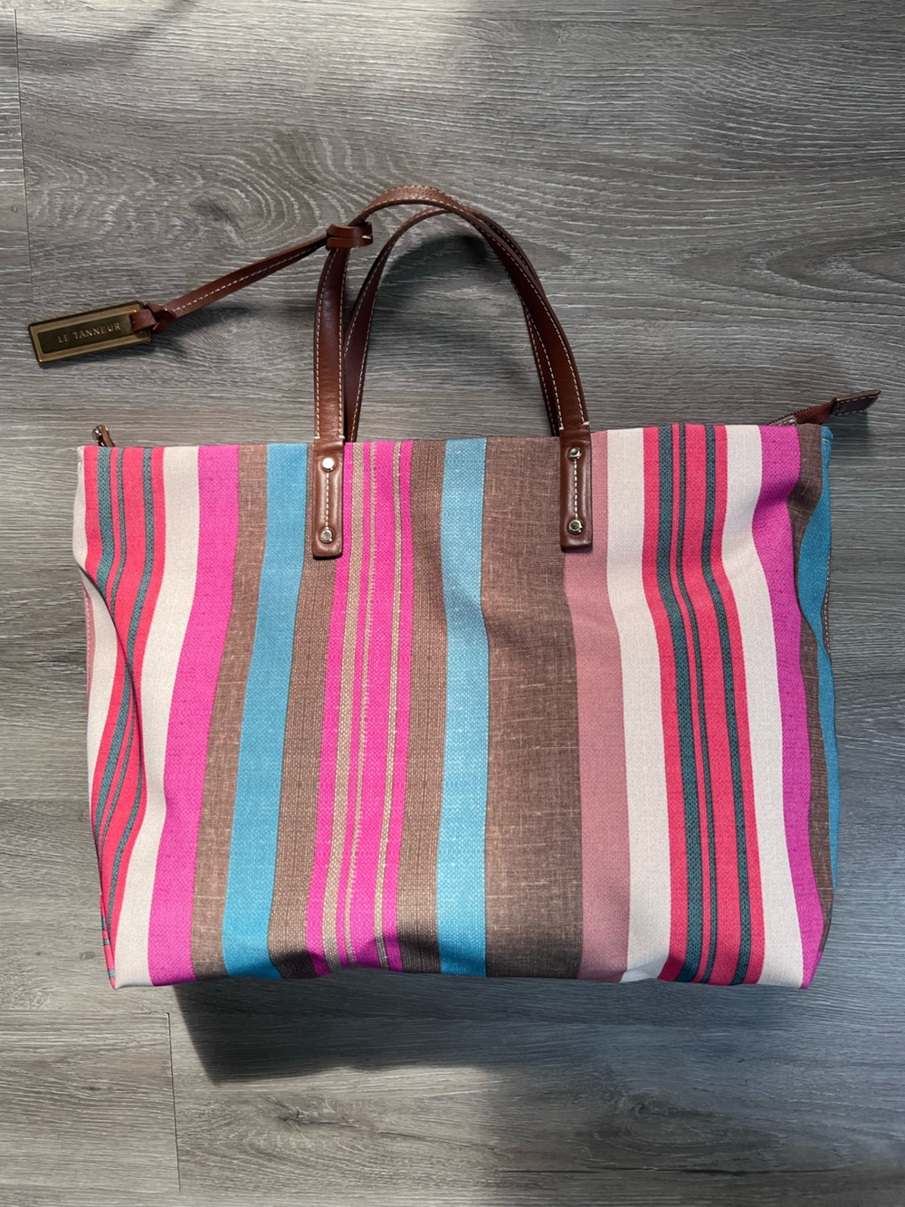 Le Tanneur twilight Canvas Tote in Pink, Blue, Brown